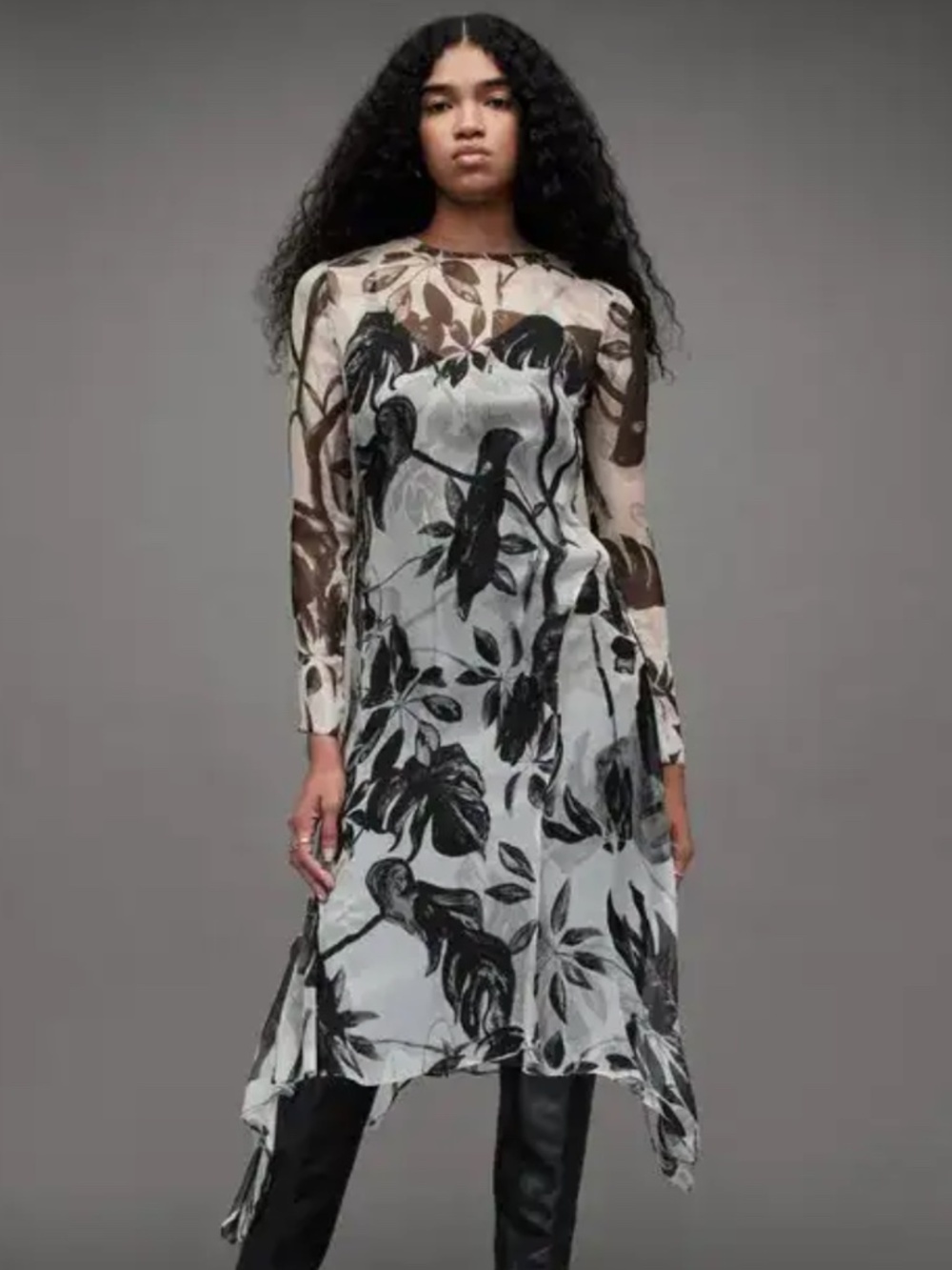 ALLSAINTS Ria Jackie Monochrome Floral Maxi Dress Size 8